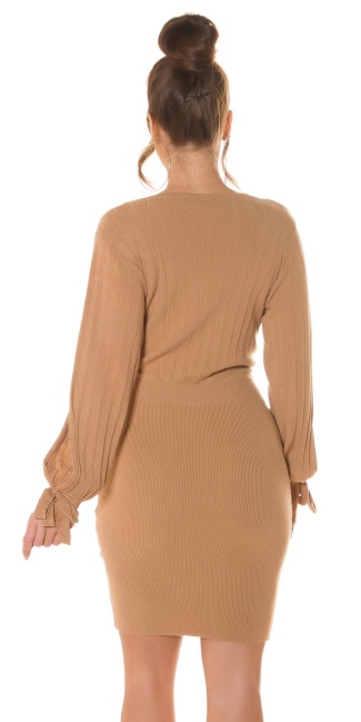 Knitdress V-Neck with Lace Brown